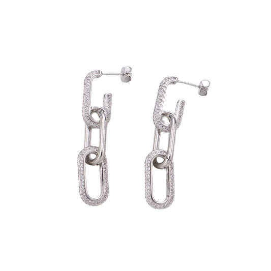 CZ Chain Link Earrings in Silver