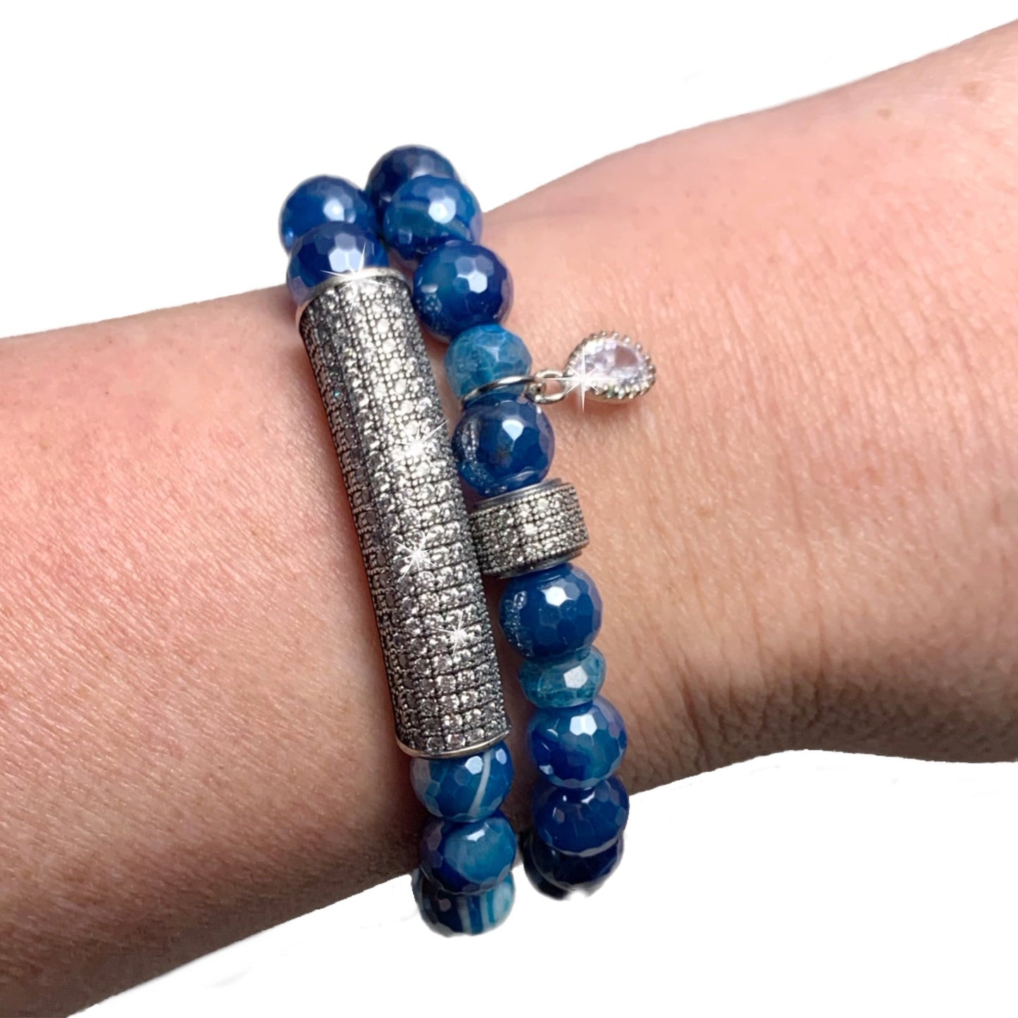 Bar Bracelet in Mystic Blue Mottled Agate - LJFjewelry