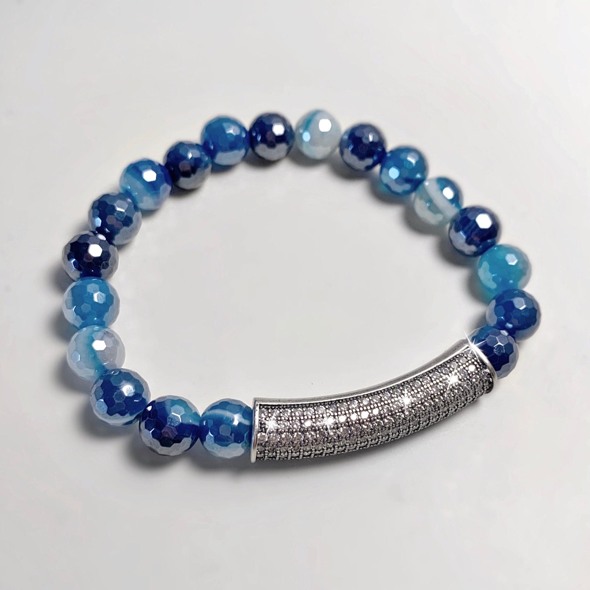 Bar Bracelet in Mystic Blue Mottled Agate - LJFjewelry