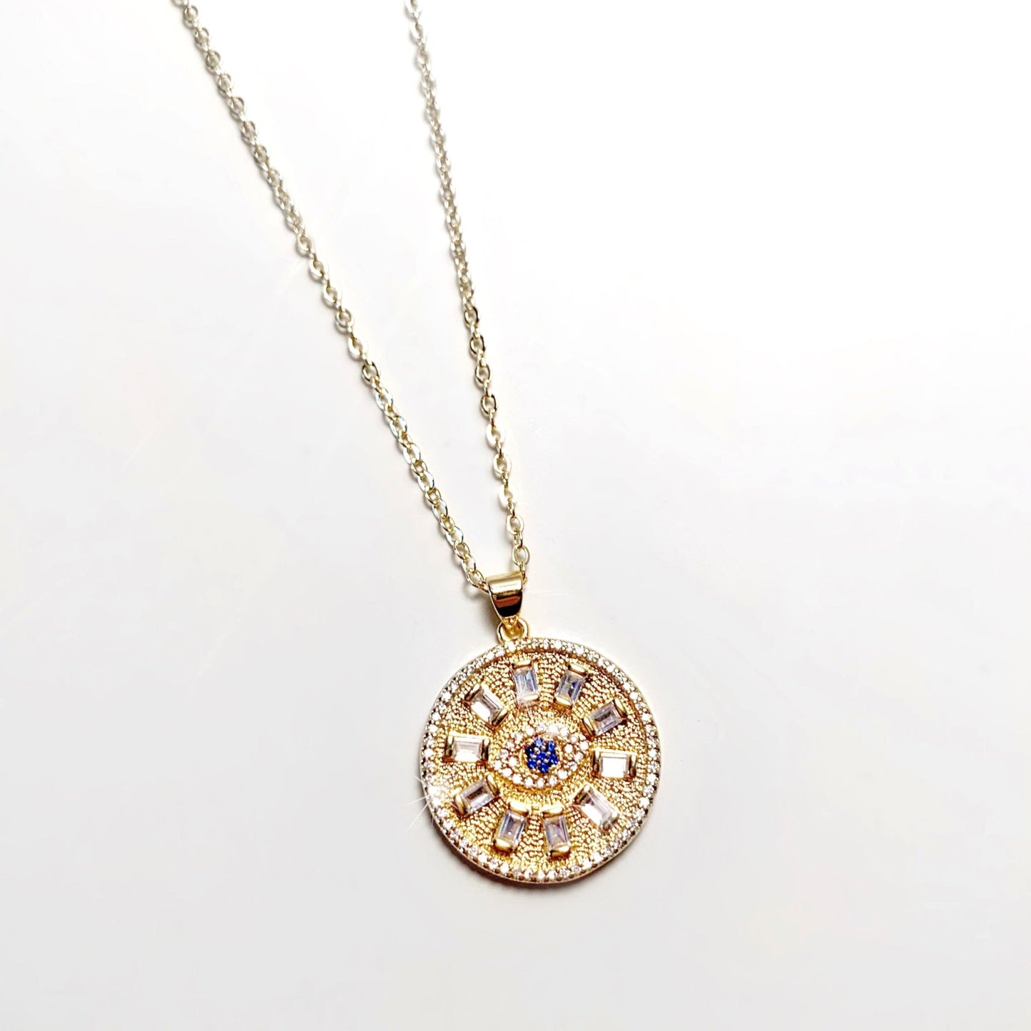 Blue Eye Round Disc Pendant Necklace - LJFjewelry