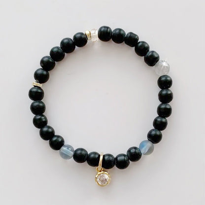 Matte Black Agate & CZ Charm Bracelet - LJFjewelry