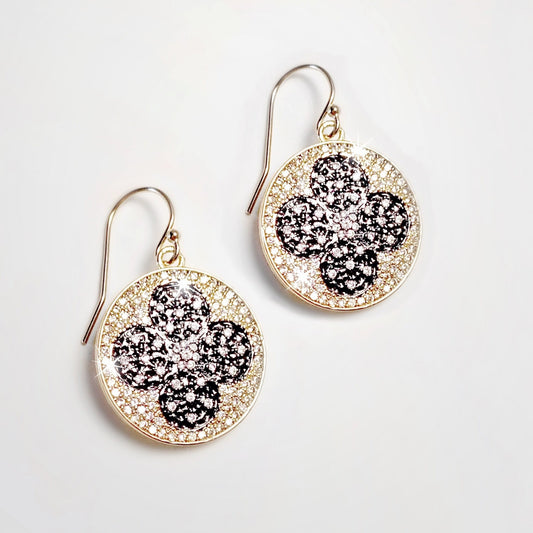 Mixed Metals CZ Quatrefoil Disc Earrings - LJFjewelry