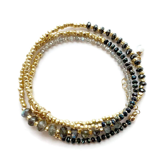 Mixit Gold & Black Gemstone Wrap Bracelet Necklace - LJFjewelry