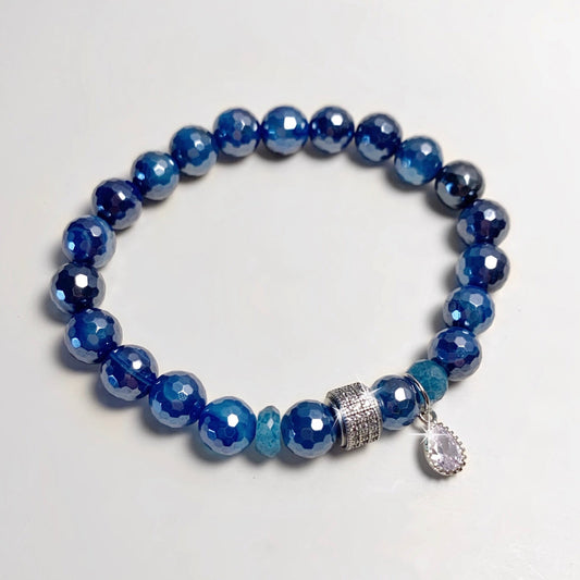 Mystic Blue Mottled Agate Charm Bracelet - LJFjewelry