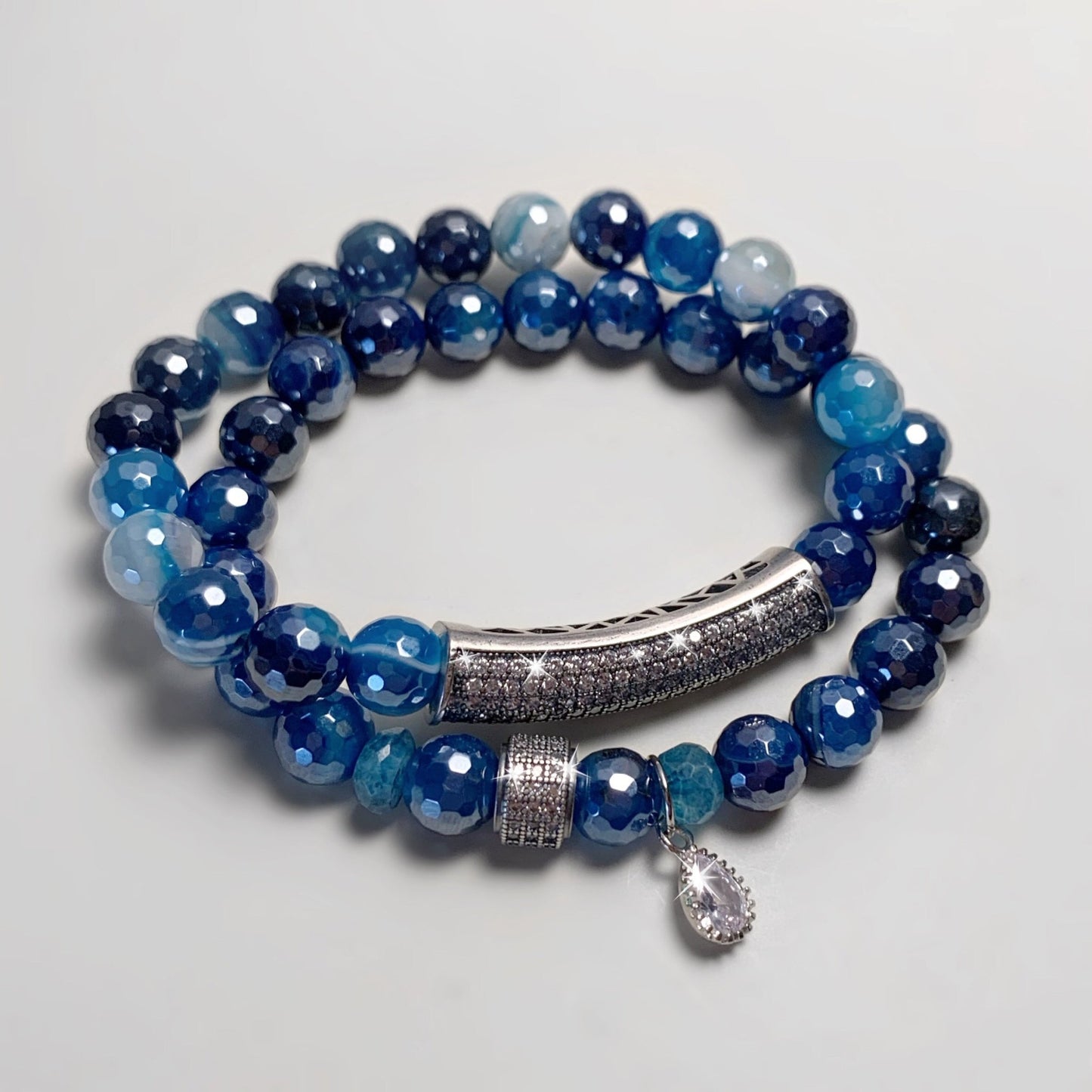 Mystic Blue Mottled Agate Charm Bracelet - LJFjewelry