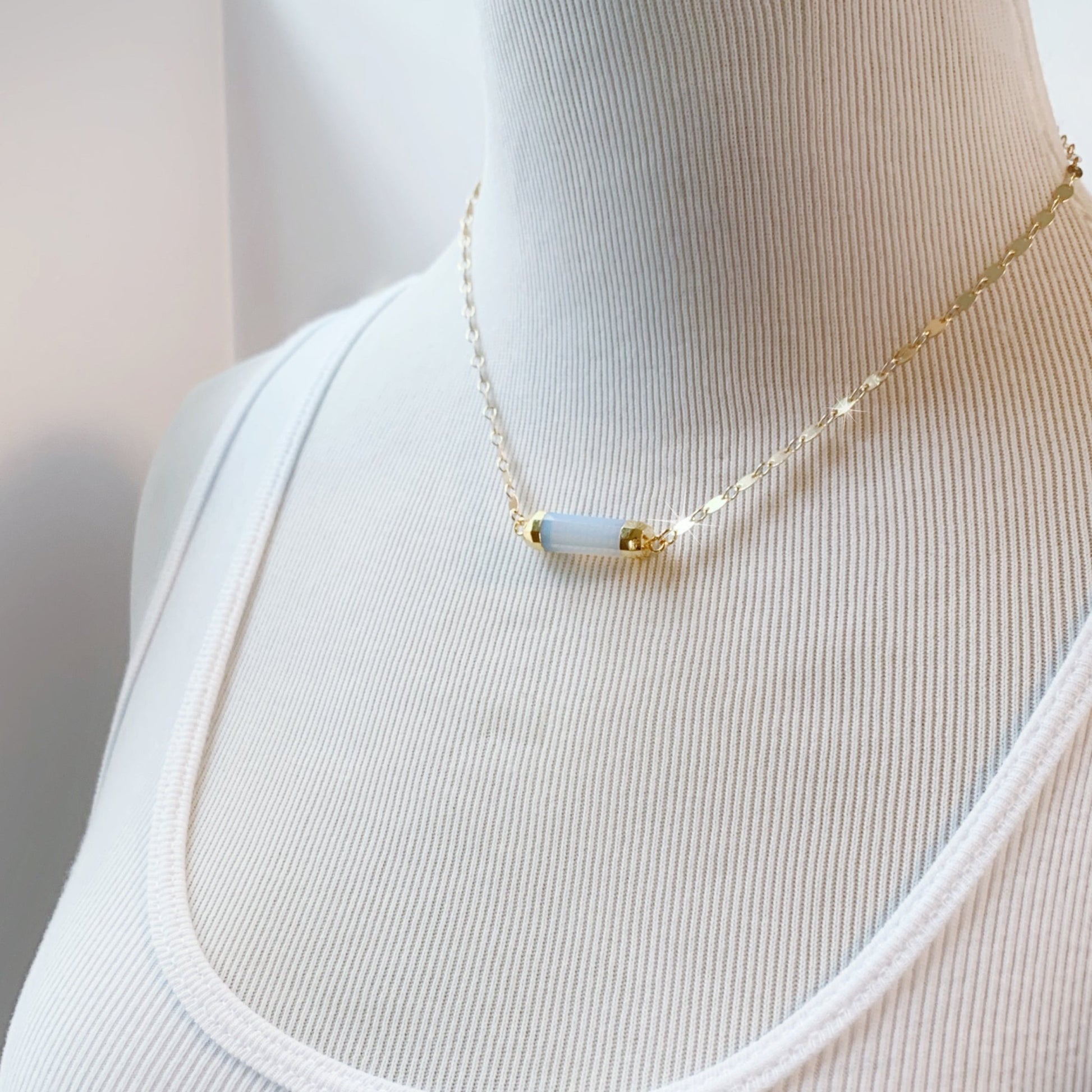 Opalite Bar Gold Sequin Chain Necklace - LJFjewelry