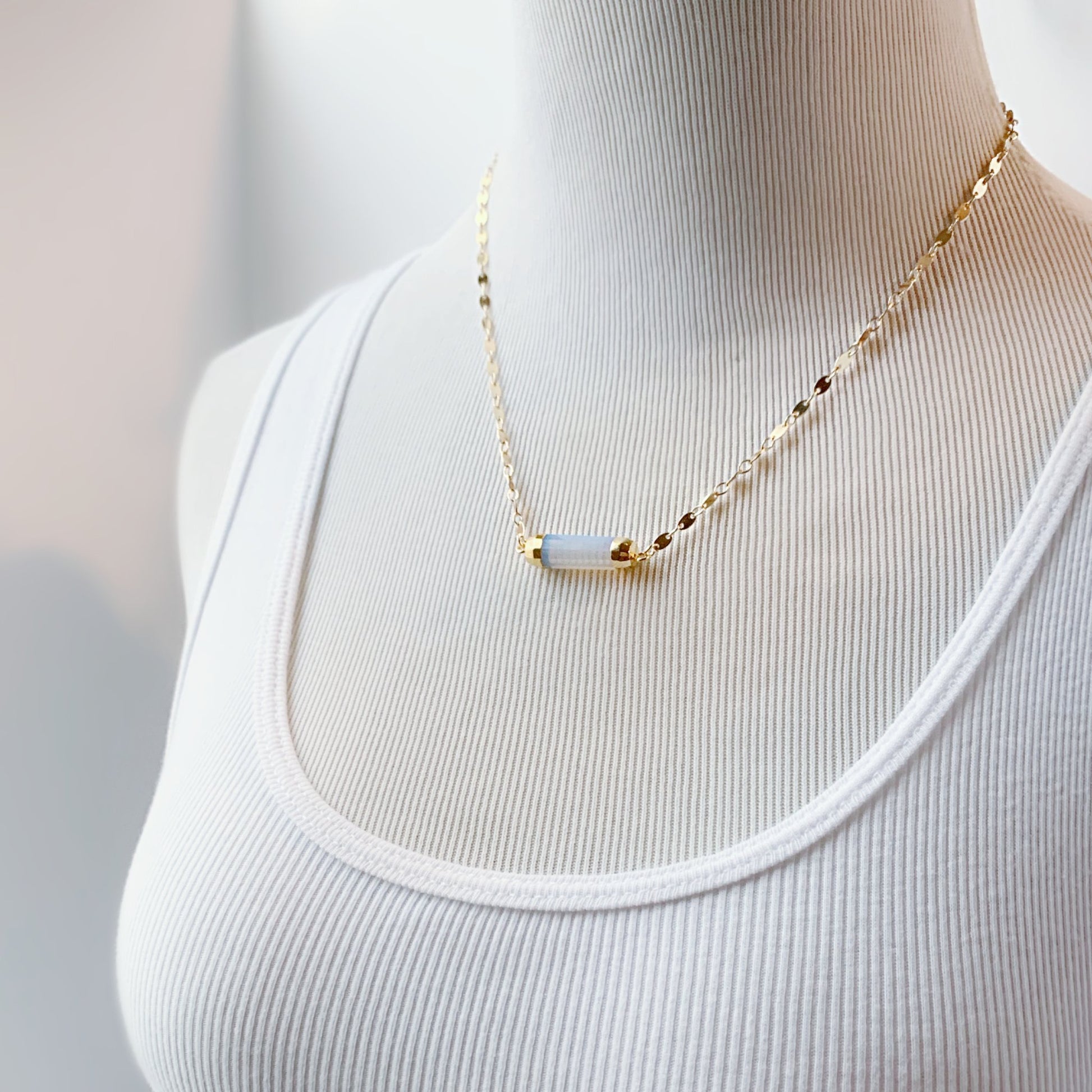 Opalite Bar Gold Sequin Chain Necklace - LJFjewelry