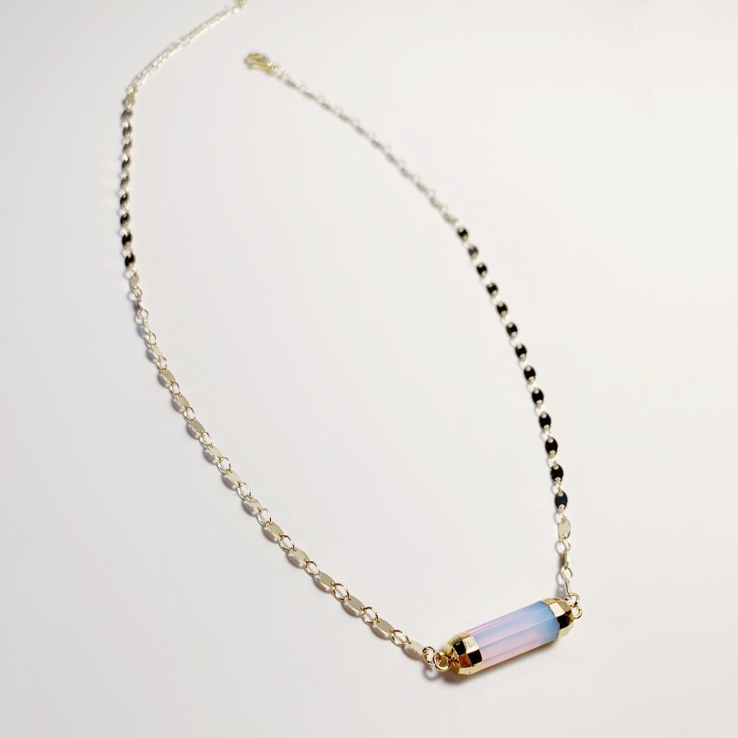 Opalite Bar Gold Sequin Chain Necklace - LJFjewelry