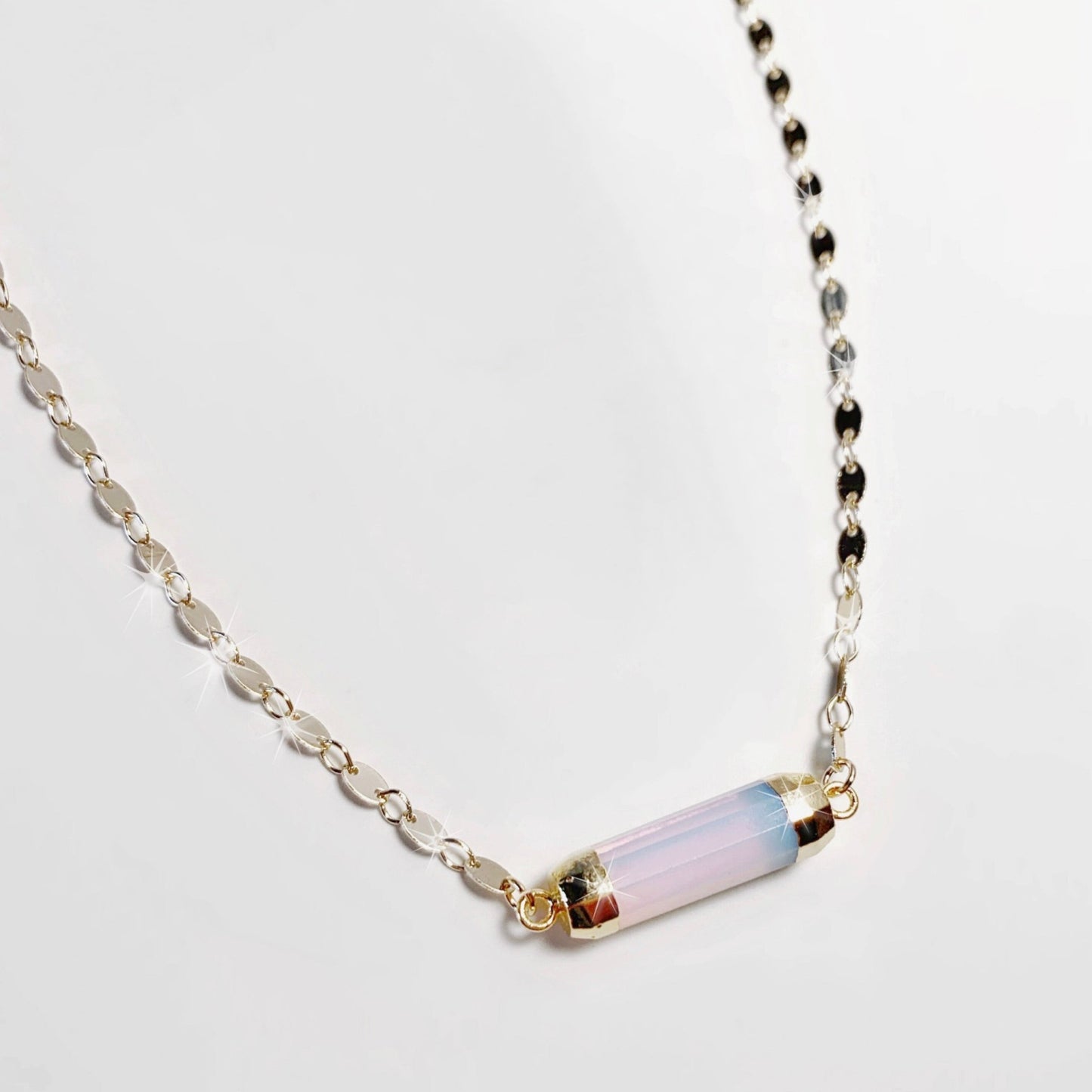 Opalite Bar Gold Sequin Chain Necklace - LJFjewelry