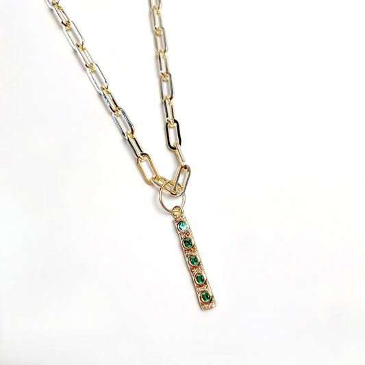 Paperclip Chain Emerald Stick Pendant - LJFjewelry