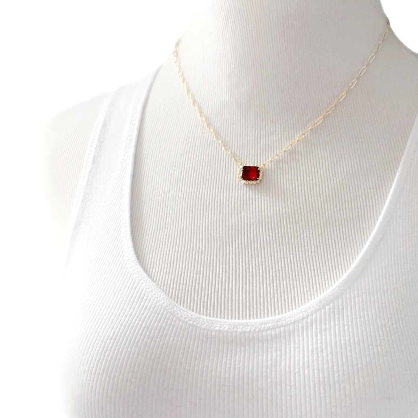 Paperclip Ruby CZ Necklace - LJFjewelry