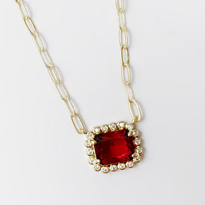 Paperclip Ruby CZ Necklace - LJFjewelry