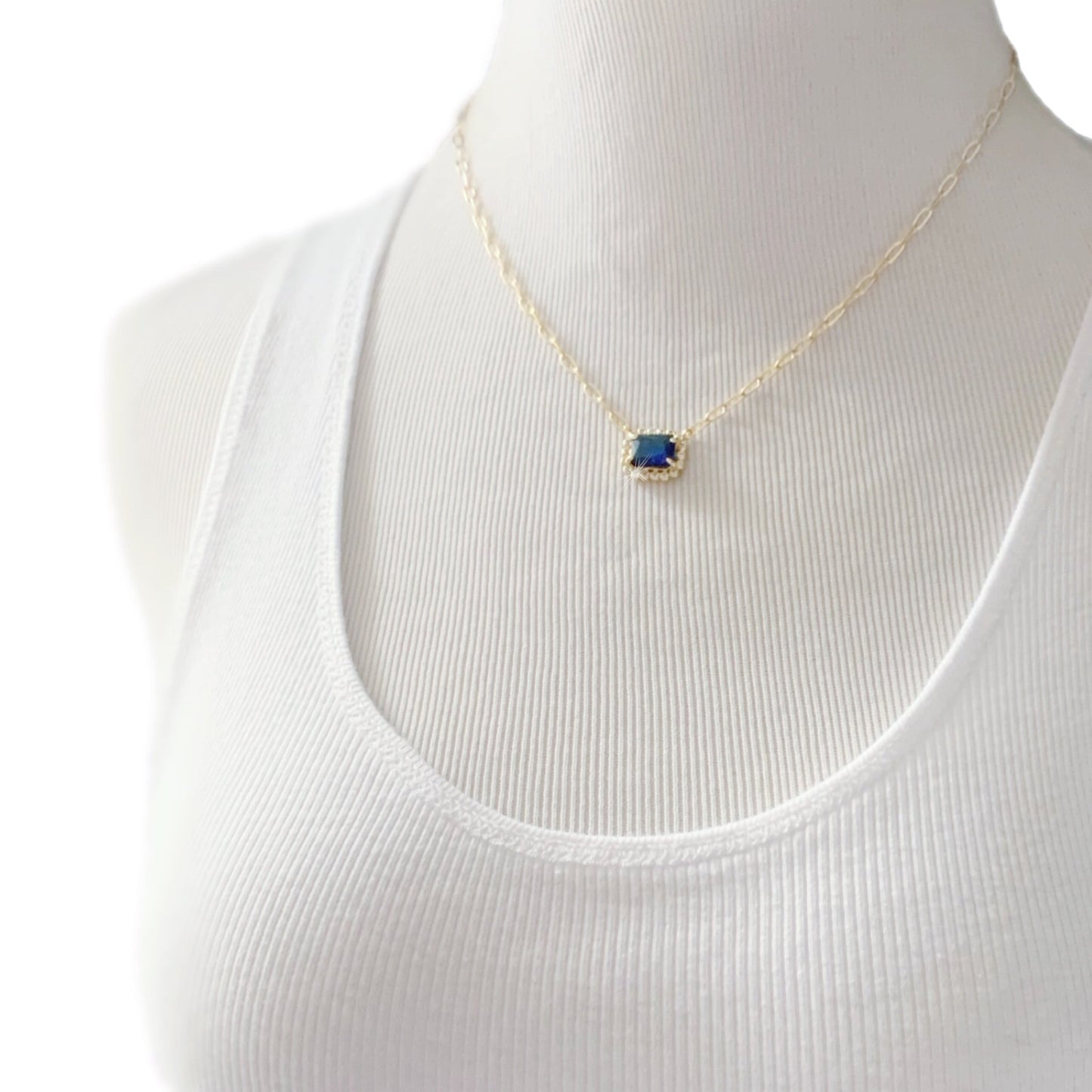 Paperclip Sapphire CZ Necklace - LJFjewelry