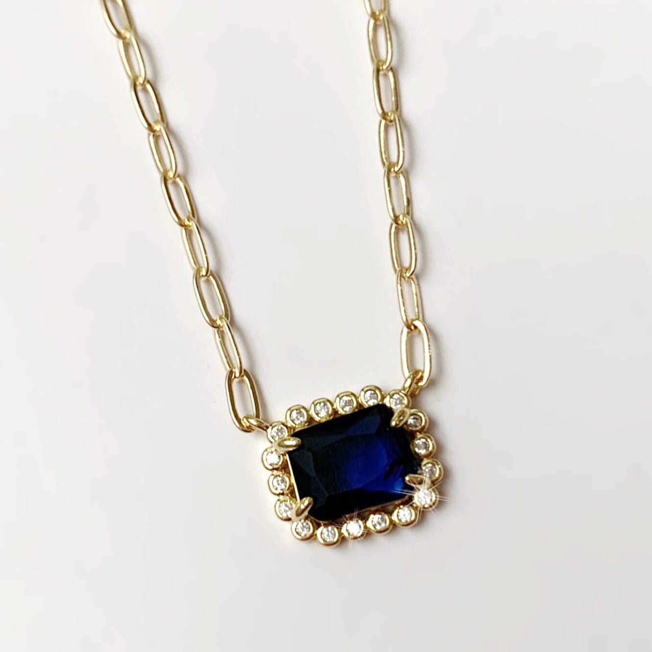 Paperclip Sapphire CZ Necklace - LJFjewelry