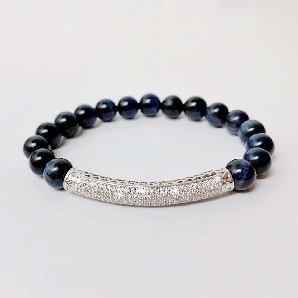 Skinny Bar Bracelet in Dark Blue Tigers Eye - LJFjewelry