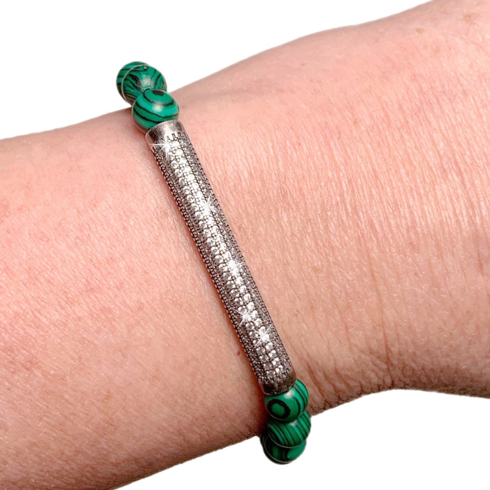 Skinny Bar Bracelet in Malachite Jasper - LJFjewelry