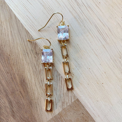 Sparkly Square CZ Chain Link Earrings - LJFjewelry