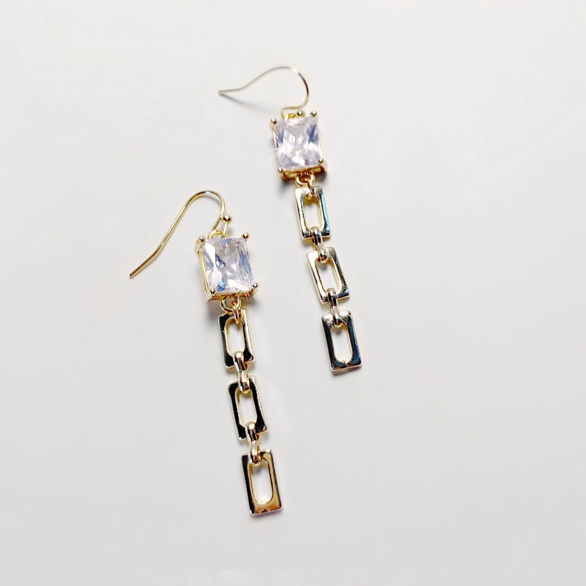 Sparkly Square CZ Chain Link Earrings - LJFjewelry