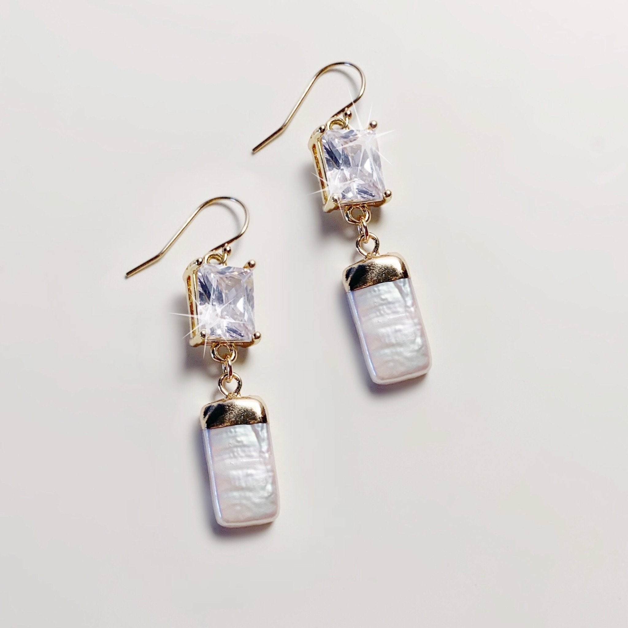 Sparkly Square Freshwater Pearl Earrings - LJFjewelry