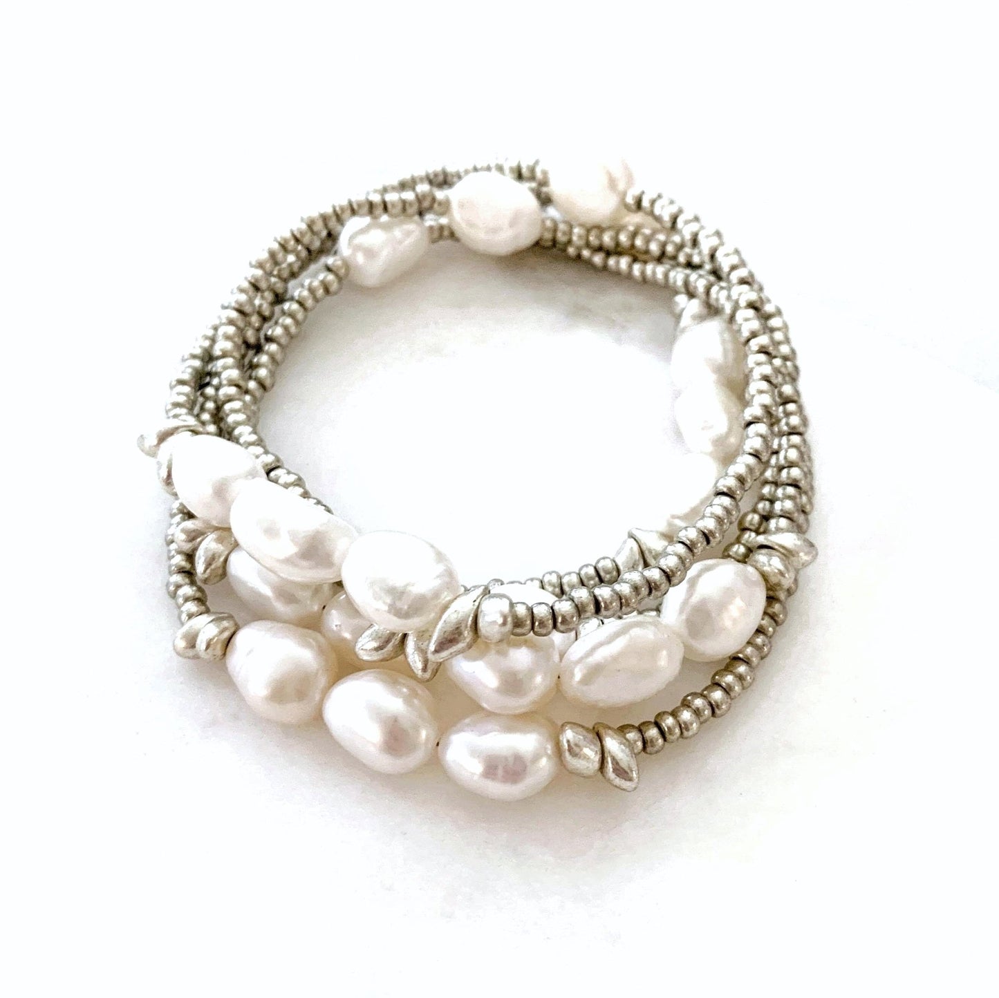 Aurora Wrap in Silver & Freshwater Pearls - LJFjewelry