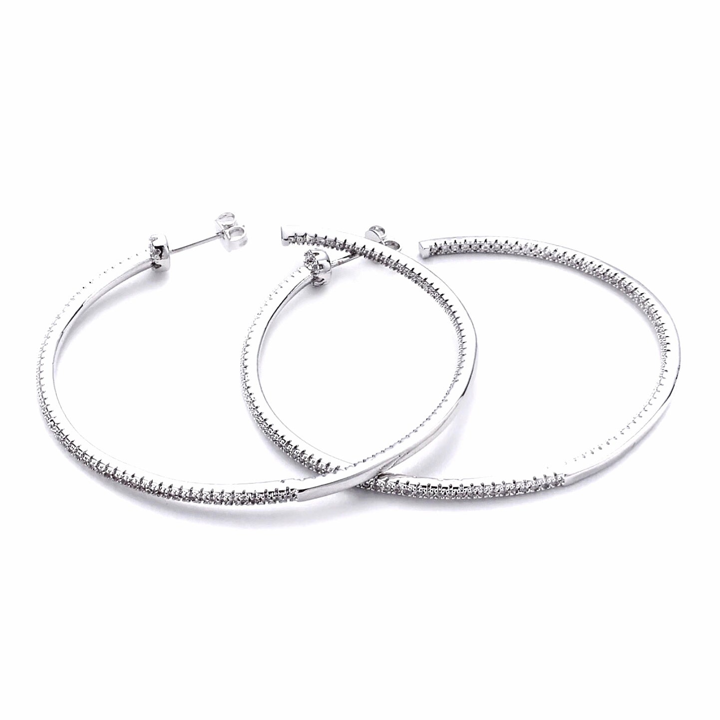 Big Silver CZ Encrusted Hoop Earrings - Best seller! - LJFjewelry
