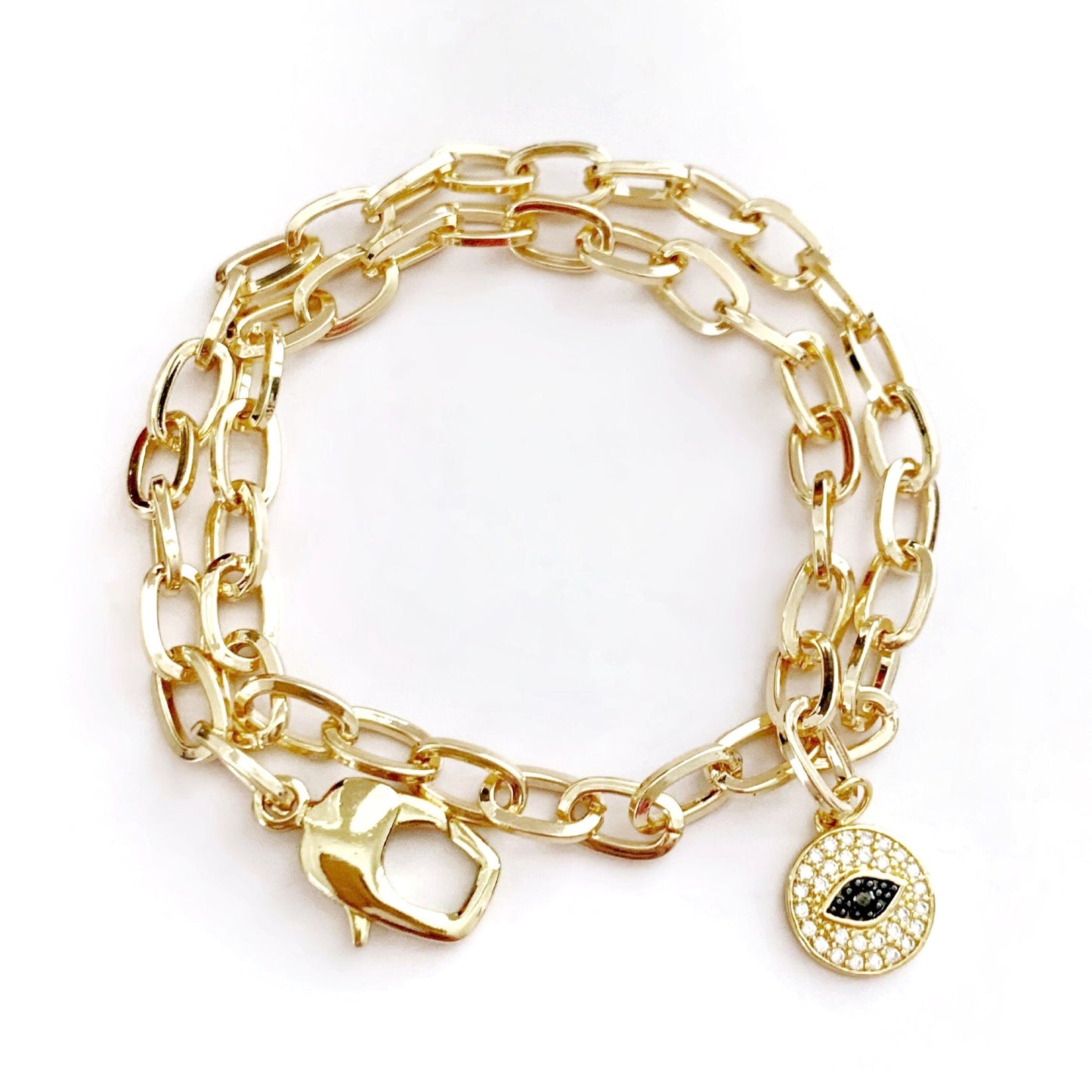 Taylor Cable Chain Wrap Bracelet w/ Mixed Metal Evil Eye - LJFjewelry